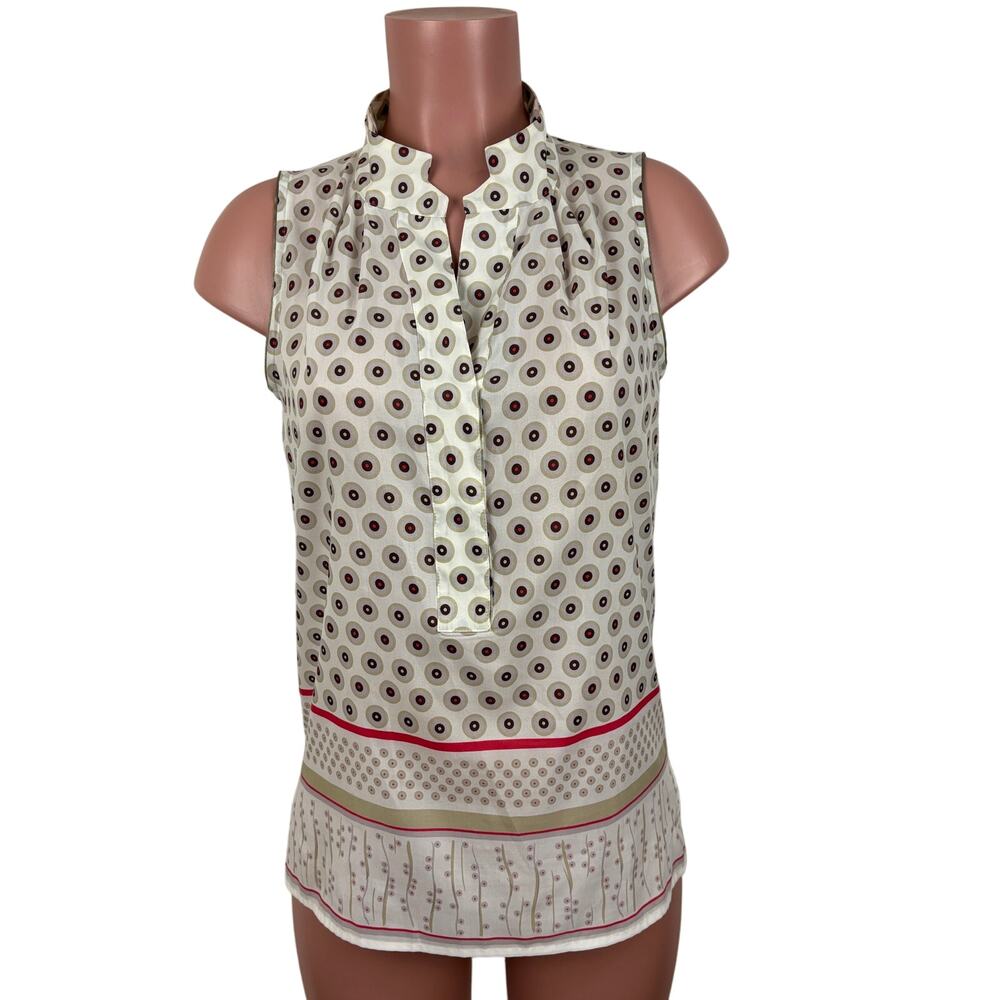 Faconnable Sleeveless Popover Shirt US 6 geometric office career blouse preppy